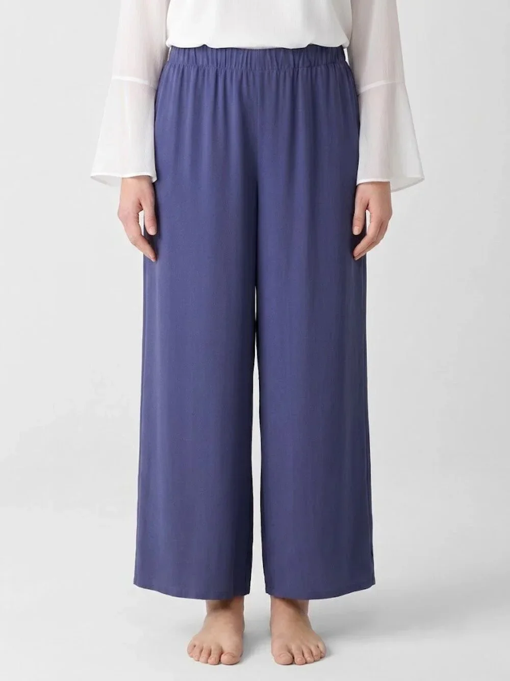 NWT Eileen Fisher Wide Ankle in Bluette Silk Georgette Pants XL